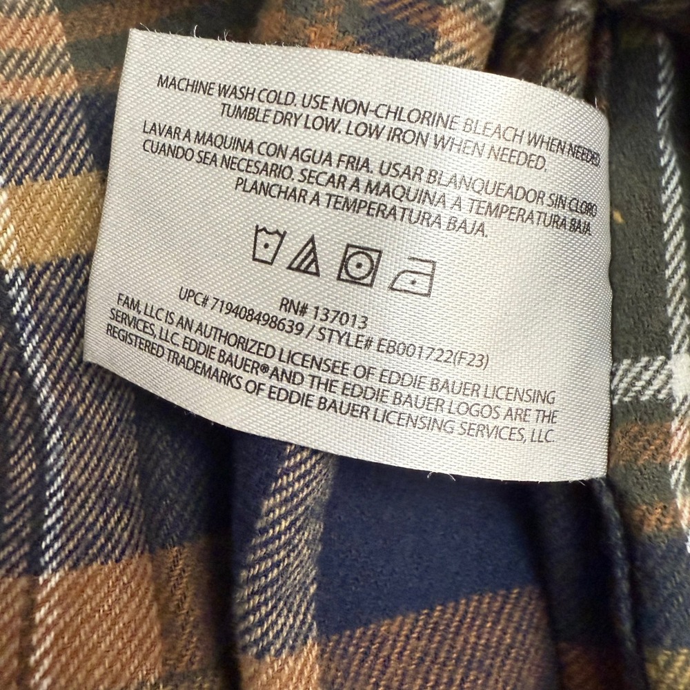 Eddie Bauer Mens Plaid Flannel Long Sleeve Button Down Shirt Green Brown M - Picture 10 of 12